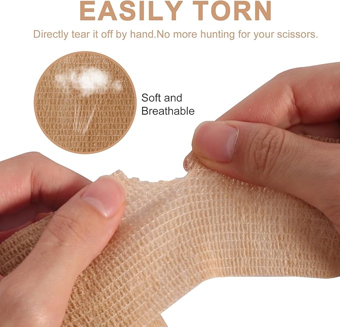 24 Pack Self Adhesive Bandage Wrap, 2” x 5 Yards Cohesive Medical Tape Elastic Grip Tape Sports Tape Athletic for Ankle, Wrist Sprains, Pet First Aid (Brown, 2 Inch)