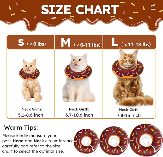 Cat Cone Collar Soft, Cat Recovery Collar for Wound Healing Cute Cat Donut Adjustable Cat Cones to Stop Licking Comfortable Lightweight Neck Elizabethan Collars for Cats Kittens After Surgery