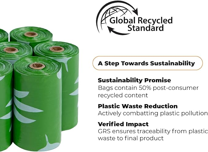 Best Pet Supplies Poop Bags for Dogs, 50% Post-Consumer Recycled Content dog waste bags on rolls, fits all poop bag holders for leashes - 300 Count, Green, Lavender Scented