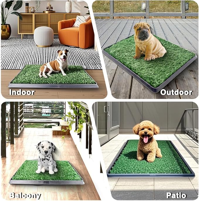 Artificial Grass Pad with Tray - 16"x20" Dog Potty for Puppy Training - with 2 PCS Reusable Replacement Fake Grass Pee Pads, Indoor/Outdoor Small Dog Litter Box for Apartment or Balcony/Patio