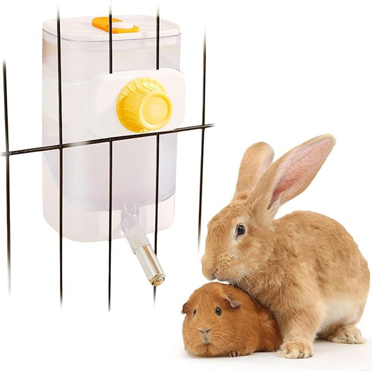 Oncpcare 24oz Rabbit Water Dispenser No Drip for Cage, Hanging Automatic Guinea Pig Water Bottle Large Small Aniaml Cage Accessories for Ferret Guinea Pig Rat Rabbit (White)