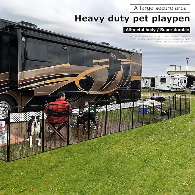 BestPet Dog Playpen Indoor 32 inch 16 Panels Metal Dog Pen Pet Dog Fence Outdoor Exercise Pen with Doors,Pet Puppy Playpen for RV Camping Yard, Black