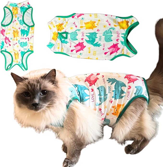 Cat Recovery Suit Surgical Onesie for Post Surgery/Neuter/Spay. Protection for Wounds and Skin infections for Male/Female Cats. Comfortable, Safe, (no Loose Cords) Cone Alternative (Medium)