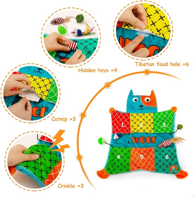 AWOOF Cute Soft Catnip Mat, Interactive Cat Toys for Indoor Cats