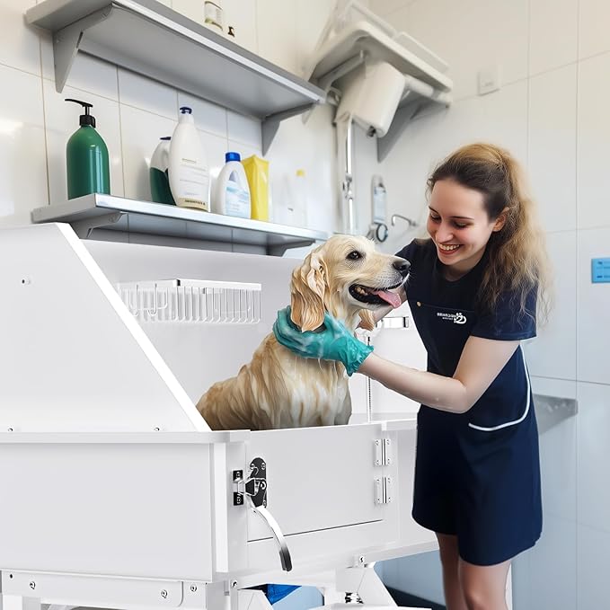 Dog Washing Station for Home,38" Professional Dog Washing Station Stainless Steel Dog Grooming Tub for Home,Equipped with Three Anti-Slip Steps, Removable Door, Pet Wash Station for Pet