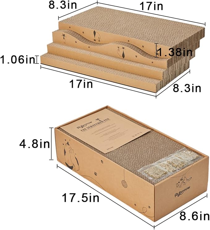 Cat Scratcher Cardboard Pad Scratch Box,4pcs Scratching Board for Indoor Cats,Reversible Durable with Catnip