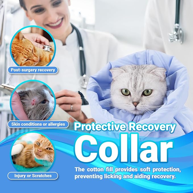 Cat Recovery Collar, Soft Adjustable Cone for Cats and Kittens, Lightweight Waterproof Elizabethan Collar for After-Surgery Care, Prevent Licking and Scratching, Neck Protector for Pets（Light Blue,S）