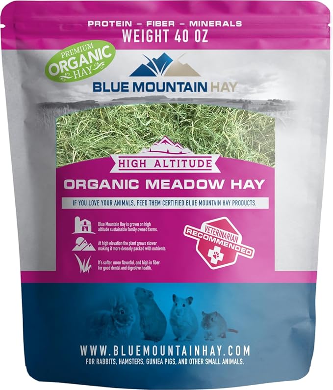 Blue Mountain Hay | Fresh Organic Meadow Hay (40 Ounce) | Mimics Natural Forage | High-Altitude Hay Pet Food for Rabbits, Guinea Pigs, Chinchillas, Hamsters, and Other Small Pets