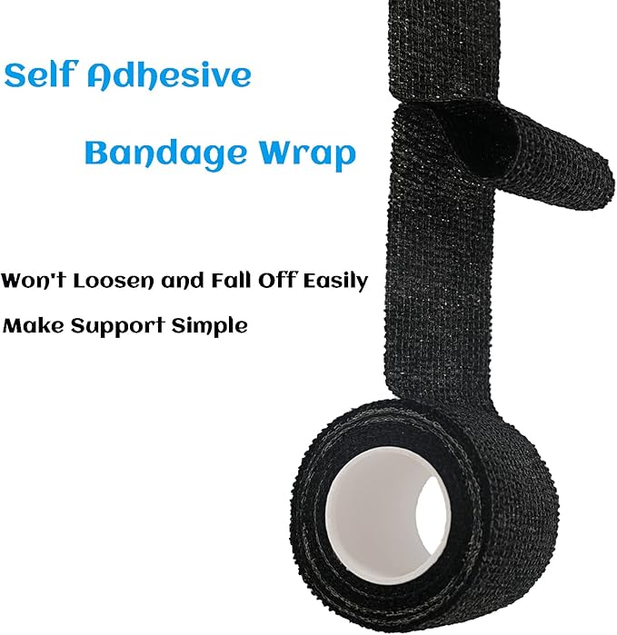 24 Rolls Black Elastic Self Adhesive Bandage Wrap, Breathable Flexible Fabric Non Woven Cohesive Bandage, Ankle Sprains Swelling Medical First Aid Sports Athletic Tape, Dogs Pet Vet Wrap 2 in