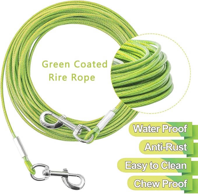 Tie Out Cable for Dogs,50FT Dog Leads,Heavy Duty Tie Out Cable for Large Dogs Up to 125lbs,Durable Dog Runner Tether Line for Outdoor,Yard
