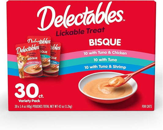 Hartz Delectables Bisque Variety Pack Lickable Cat Treat, 30 Count (Pack of 1)