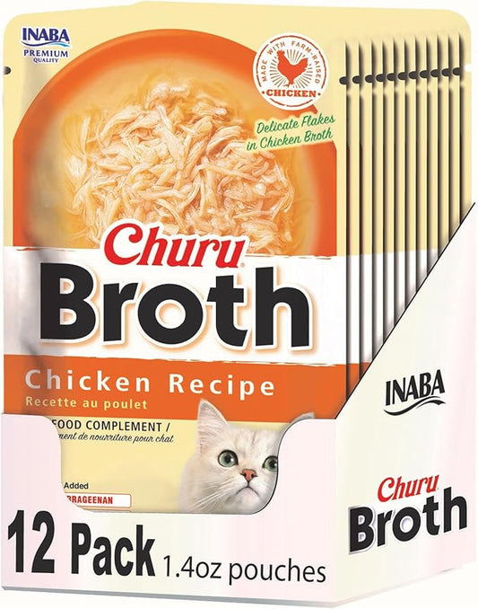 INABA Churu Broth for Cats, Side Dish Pouch, 1.4 Ounces per Pouch, 12 Pouches, Chicken Recipe