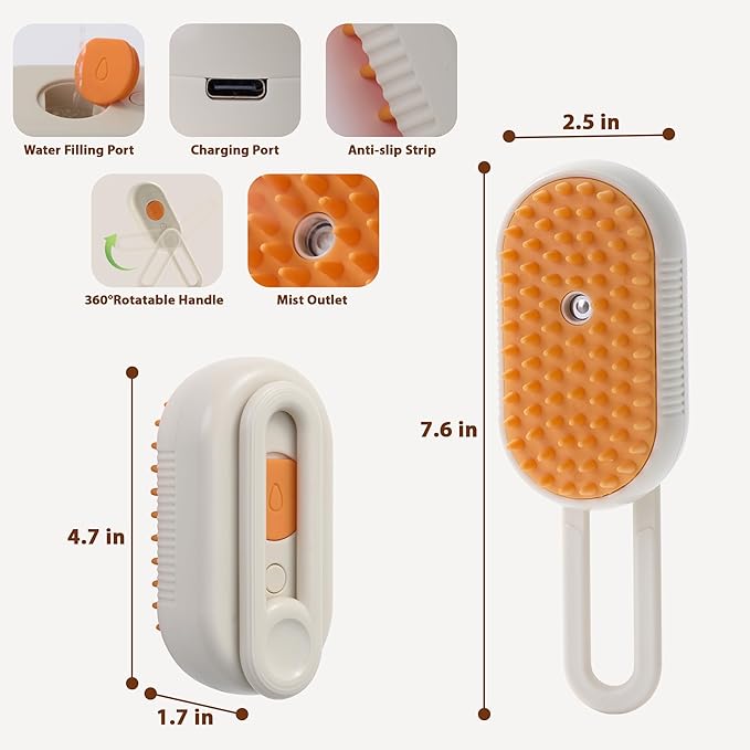 4 in 1 Cat Steam Brush, Rechargeable Steam Brush for Cats and Dogs, Anti-Static Cat Spray Brushes, Massage, Cleaning, Shedding & Combing All In One! Beige