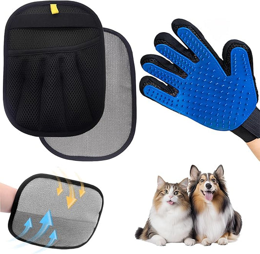 Pet Hair Removal Glove, Cats Dogs Grooming Gloves Pet Hair Removal Tool, 2025 Upgrade Reusable Pet Hair Remover Glove（1 Pet Grooming Glove & 1 Cleaning Glove）