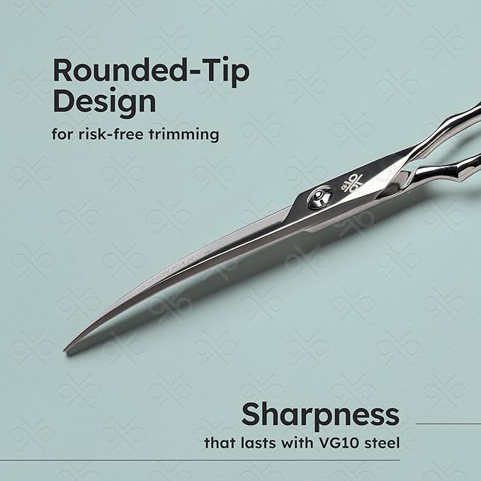 7" Curved Dog Grooming Scissors – Handcrafted, Ergonomic, VG10 Stainless Steel for Sharper, Tougher, Better Edge Retention, Lightweight Shears for Trimming Face and Paws.