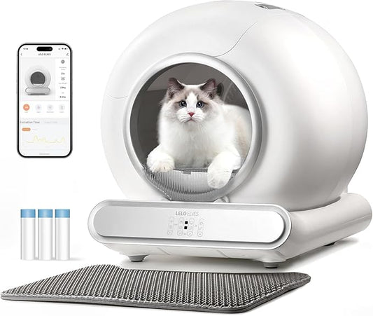 Self Cleaning Cat Litter Box, Ultra-Safe Protection Automatic Cat Litter Box, APP Control/Lower Entry/Large Capacity with 3 Rolls Liners & Mat LELOPETS