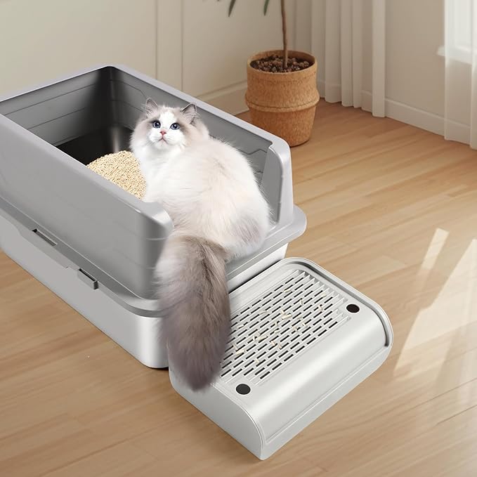Cat Litter Box Step, Cat Litter Box Ramp Mat with Filter Function for Self-Cleaning Cat Litter Box, Easy to Clean, Cat Pedal Step Stool Ideal for Kitten & Elderly Cats (Light Grey)