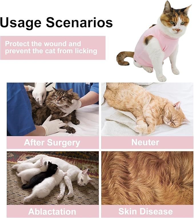 Cat Recovery Suit, Surgical Recovery Clothes for Abdominal Wound or Skin Disease, Cats Onesie After Surgery and Spay, E-Collar Alternative Pajama Suit (Pink, Medium)