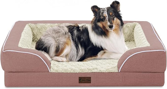 Orthopedic Dog Beds, Waterproof Memory Foam Large Sized Dog Bed with Sides, Non-Slip Bottom and Egg-Crate Foam Big Dogs Beds with Removable Washable Cover(Large,Pink)