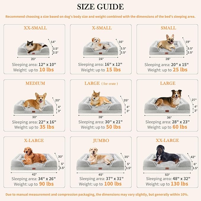 Comfort Expression XXL Orthopedic Foam Dog Bed for Extra Large Dogs, Waterproof Orthopedic Dog Beds, Washable Dogs Sofa Beds with Removable Cover & Non-Slip Bottom(XX-Large,Grey White)