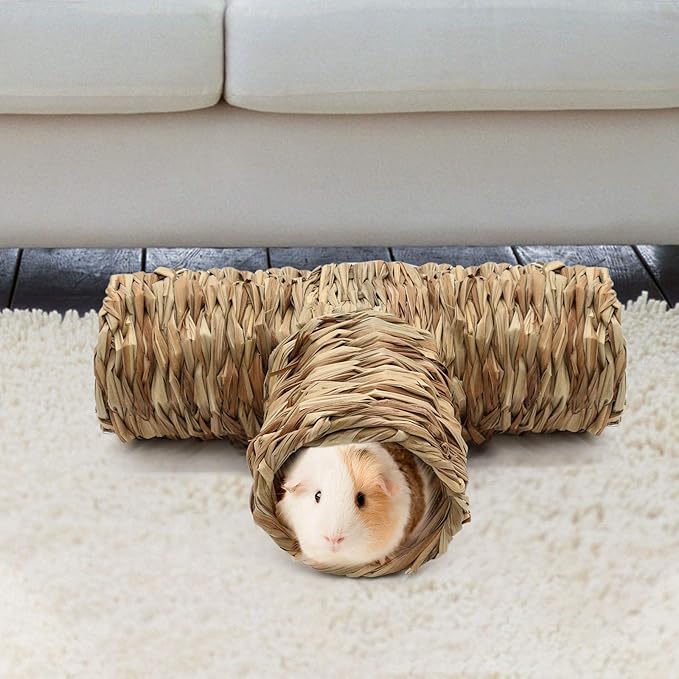 BWOGUE Hamster Grass Tunnel Toy Nature's Hideaway Guinea Pig Tunnels and Tubes Toys for Rats,Syrian Hamster,Ferrets,Guinea Pig,Chinchilla Hedgehog and Bunny