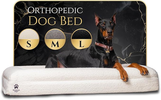 Luxury Boucle Fabric Orthopedic Dog Bed with Memory Foam | Breathable Comfort and Washable Dog Couch Bed with Waterproof Liner & Cover | Ideal Pet Beds for Small Dogs - Bone (29"x23"x6")