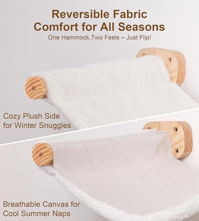 Cat Wall Shelves with 1 Floating Fabric Hammock, 2 Ladders with 4 Steps Each & 1 Flat Cat Shelf, Wall Mounted Bed Furniture & Climber, Indoor Playground