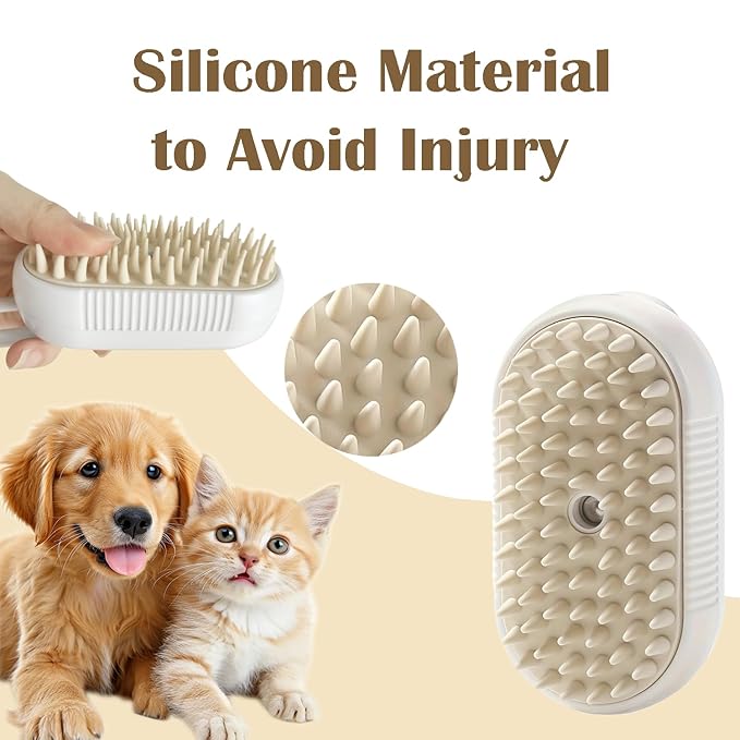 Cat Steam Brush, 3 in 1 Pet Spray Hair Removal Comb, Cats and Dogs Brush for Shedding, Rechargeable Silicone Pet Steam Brushes, Spritz Defur Comb for Massage, Cleaning and Remove Loose Hair - White