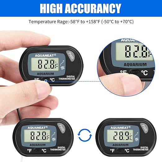AQUANEAT 2 Pack Aquarium Thermometer, Fish Tank Thermometer, Digital Temperature Test, with Large LCD Display