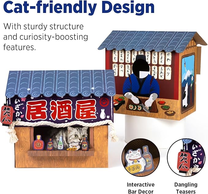 Cat Beds for Indoor Cats, Cardboard Cat House with Scratchers, Izakaya Bar, Large Sturdy Cat Furniture Condo Cave Tent, Easy to Assemble Pet Toys Accessories Stuffs, Bunny Small Animals
