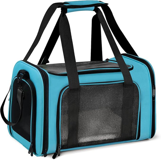 Pet Carrier for Small Medium Cats Puppies up to 15 Lbs, Airline Approved Small Dog Travel Puppy Carrier Soft Sided, Collapsible - Blue
