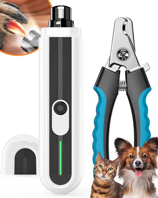 Super Powerful Dog Nail Trimmers, Dog Nail Clipper and Dog Nail Grinder Combo, Ultra Quiet, 3 Speeds, 4 Bright Lights, with Travel Lock, for Small, Meddium and Large Dogs, Cats, Small Animals