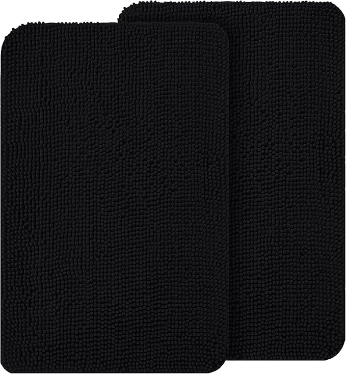 OLANLY Dog Door Mat Set 2-Piece 36x24, Absorbs Moisture and Dirt, Absorbent Non-Slip Washable Doormat, Quick Dry Chenille Mud Mat for Dogs, Entry Indoor Entryway Carpet for Inside Floor, Black