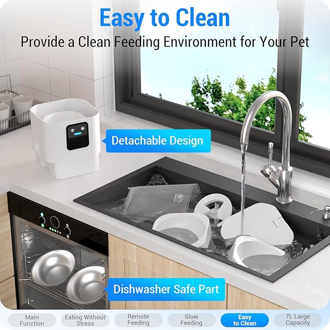 Automatic Cat Feeders 2 Cat with Slow Feed: Dual Automatic Dog Feeder with 5G WiFi, cat Food Dispenser with Alexa for Multiple Pets, Detachable for Easy Clean - 29 Cup（7L Large Capacity）