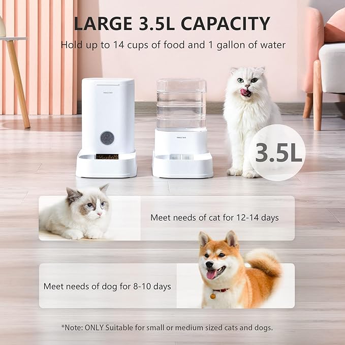 PAWGETHER® 2 Pack Gravity Cat Feeder and Water Dispenser 1 Gallon/3.5L Automatic Cat and Dog Feeder and Waterer with Pet Food Bowl for Puppy Kitten