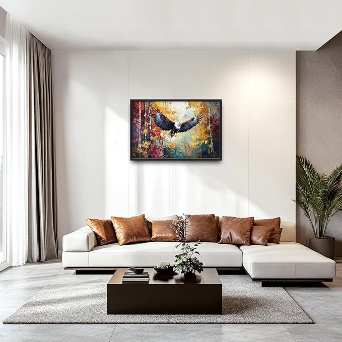Extra Large Framed Bald Eagle Wall Art,Abstract Colorful Forest Wall Decor,Autumn Fall Forest Pictures for Living Room,Canvas Print Painting Modern Artwork Bedroom Office Home Decor 36L x 24W