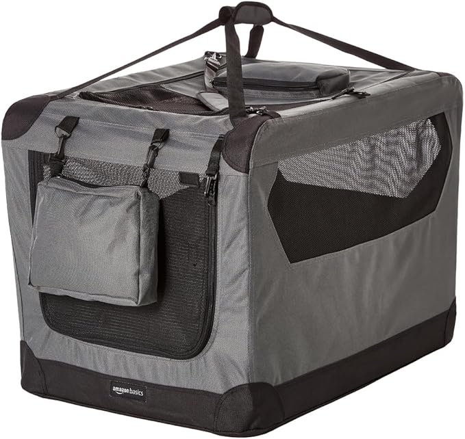 Amazon Basics Folding Portable Soft Pet Dog Crate Carrier Kennel, 30 x 21 x 21 inches, Grey