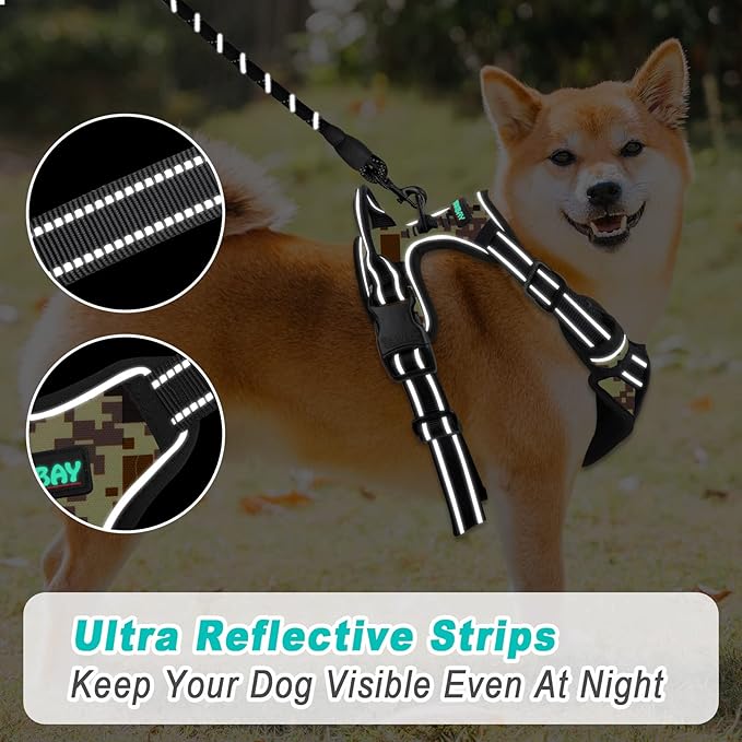 BARKBAY No Pull Dog Harness Large Step in Reflective Dog Harness with Front Clip and Easy Control Handle for Walking Training Running(Desert camo,S)