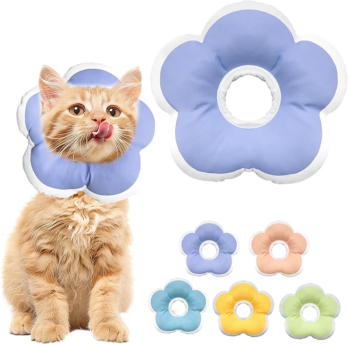 Cat Cone Collar Soft, Waterproof Cats Cones to Stop Licking After Surgery, Adjustable Soft Elizabeth Cats Collars for Wound Healing, Flower Shape Cat Recovery Collar (Purple, X-Small)