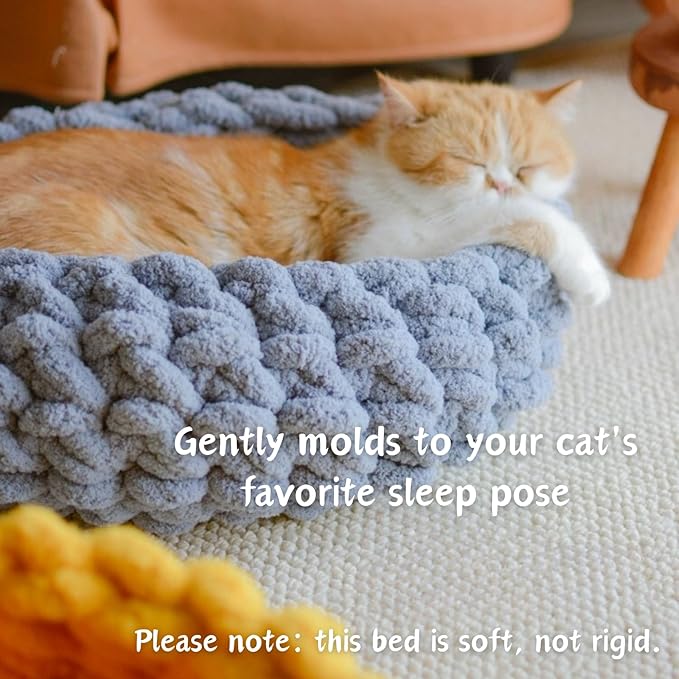 Cat Nest Bed – Premium Handwoven Washable Extra Soft Round Cave House for Indoor Kitten & Kitty, Small & Large (DGreen,Large)