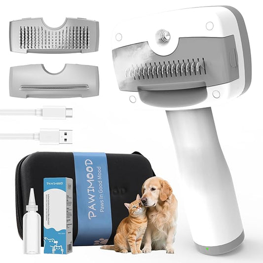 5 in 1 Pet Steam Brush for Dogs & Cats – Self Cleaning, 3 Pet Brush for Smoothing, Dematting, Thinning – Shedding, Grooming & Hair Removal, Includes Shampoo & Storage Case (8.0"-promax)