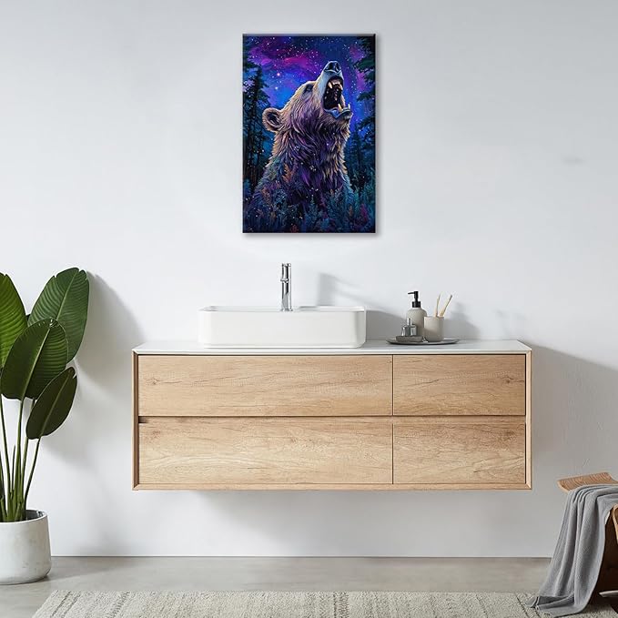 Bear Forest Wall Art Canvas Fantastic Animal Wall Decor Prints Framed Painting Pictures Gifts Artwork for Bathroom Kitchen 16"x24"