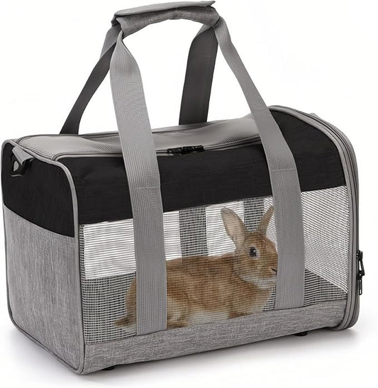 PINVNBY Bunny Carrier for Travel Camping Outdoor, Small Pet Carrier, Guinea Pig Carrier, Breathable Pet Portable Hand Bag for Hamster Bunny Guinea Pig（Black & Gray）