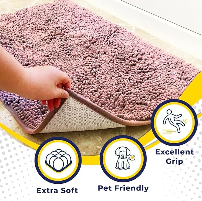 Muddy Mat® Shown on TV – Super Absorbent Door Mat Indoor, Microfiber Quick Dry Chenille Entryway Rug, Non-Slip Front Door Mat, Indoor Mats for Entryway, Machine Washable Pet Rug, Pink 24"x36"