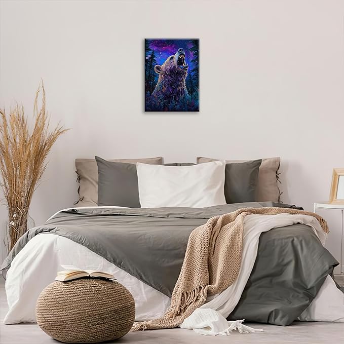 Bear Forest Wall Art Canvas Fantastic Animal Wall Decor Prints Framed Painting Pictures Gifts Artwork for Bathroom Kitchen 12"x16"