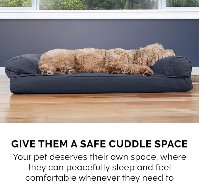 Furhaven Cooling Gel Dog Bed for Large/Medium Dogs w/ Removable Bolsters & Washable Cover, For Dogs Up to 55 lbs - Quilted Sofa - Iron Gray, Large