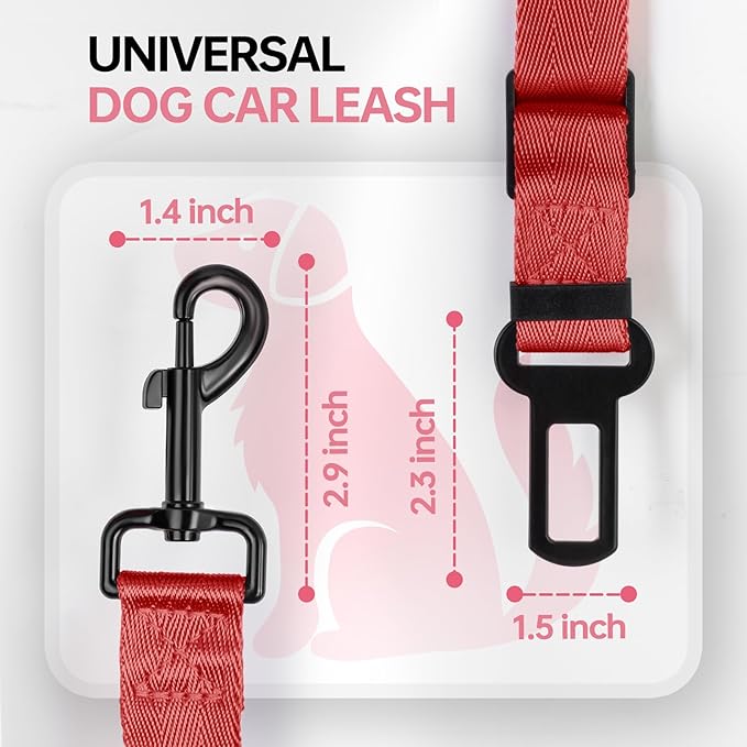 3 Pack Thickened Dog Seat Belt Adjustable Dog Car Seatbelts for Vehicle Nylon Pet Safety Seat Belt with Elastic Bungee Buffer Durable Car Harness for Dogs,Red