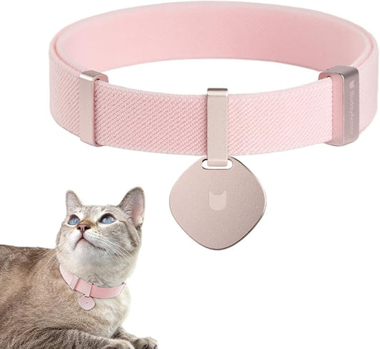 Safety Cat Collar Pro and Tag Set - U.S. IDA Gold Award, Elastic Release Cat Collar Charm Tag, Non Breakaway Cat Collar Adjustable with Charm for Kitten Small Large Cats (Blush Pink, M)