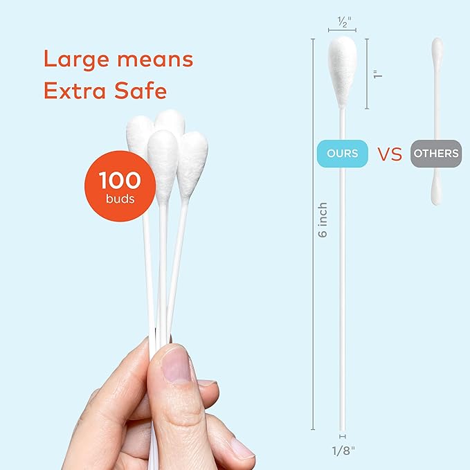 Cotton Swabs for Dogs and Cats - Cat & Dog Ear Cleaner Long Cotton Swab - Extra Large Cotton Head, Cat & Dog Ear Cleaning Kit for Puppies, Multipurpose Pet Cotton Swabs (Extra Large 100 Buds)