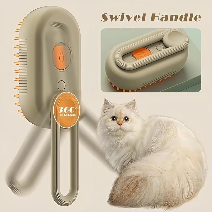 Cat Steam Brush for Shedding, 4 in 1 Cat Steam Brush for Massaging and Cleaning Shedding Pets, Anti Static Pet Hair Cleaning Comb, for Long and Short Hair Cats and Dogs Grooming Tool (White)